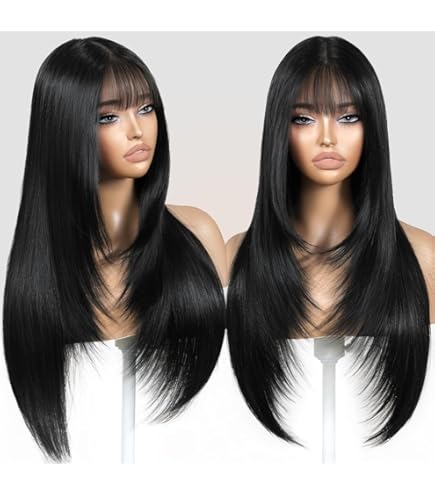 Amazon.com : Long Straight Layered Wig with Bangs for Women 
