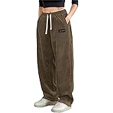 XYXYING Women's Corduroy Casual Pants Loose Comfortable Wide-Leg Pants with Elastic Waistband Drawstring and Multiple Pockets