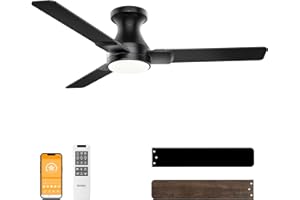 DAMINY 42 inch Ceiling Fans with Lights,3 Blades,6CCT, Low Profile Ceiling Fan with Light and Remote Control,Ceiling Fan for Bedroom, Kitchen,Indoor/Outdoor Use,Flush Mount-Black