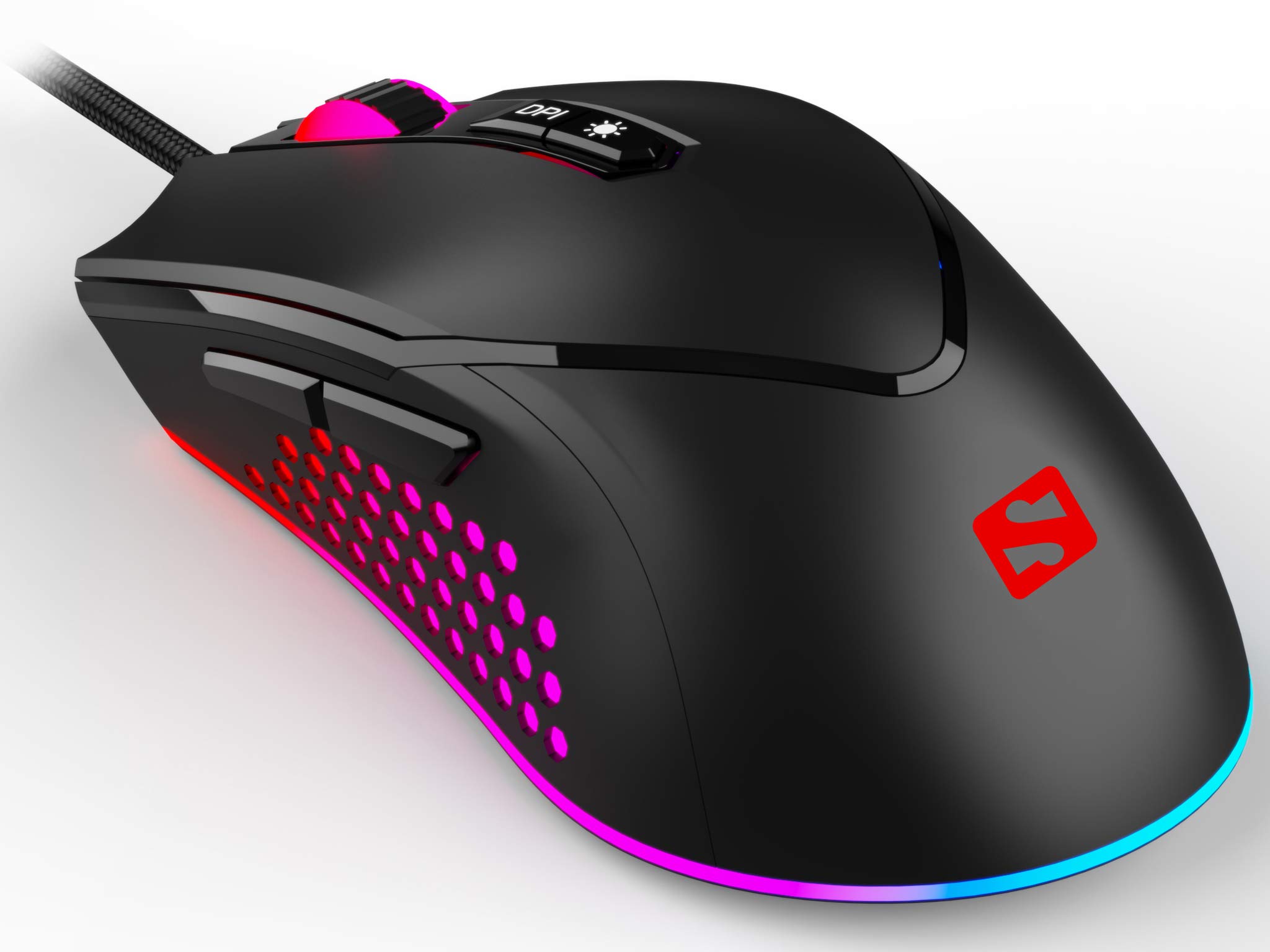 Sandberg Azazinator Mouse 6400 | Full RGB | Gaming Mouse with Optimised Precision | Gamer Mouse with 6400 DPI Adjustable | 7 Programmable Buttons | Wired Gaming Mouse for Laptop Mac PC Computer