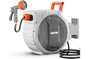 VEVOR Retractable Garden Hose Reel, 1/2 Inch x 84 ft Wall Mounted Heavy Duty Garden Hose Reel with 9 Patterns Nozzle, Any Length Lock, Upgraded Slow Return System and 180°Swivel Bracket