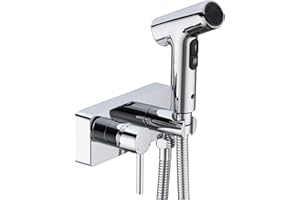 BSTIIU Handheld Bidet Sprayer for Toilet Hot and Cold Baby Diaper Douche Kit, Solid Brass 2 Function Bidet Faucet Attachment, 2 Hole Bathroom Vanity Side Board Mount, Chrome