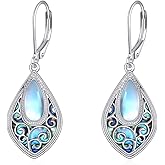 YAFEINI Filigree Moonstone Earrings 925 Sterling Silver Bohemian Filigree Drop Dangle Earrings Abalone Shell Filigree Jewelry Gifts For Women