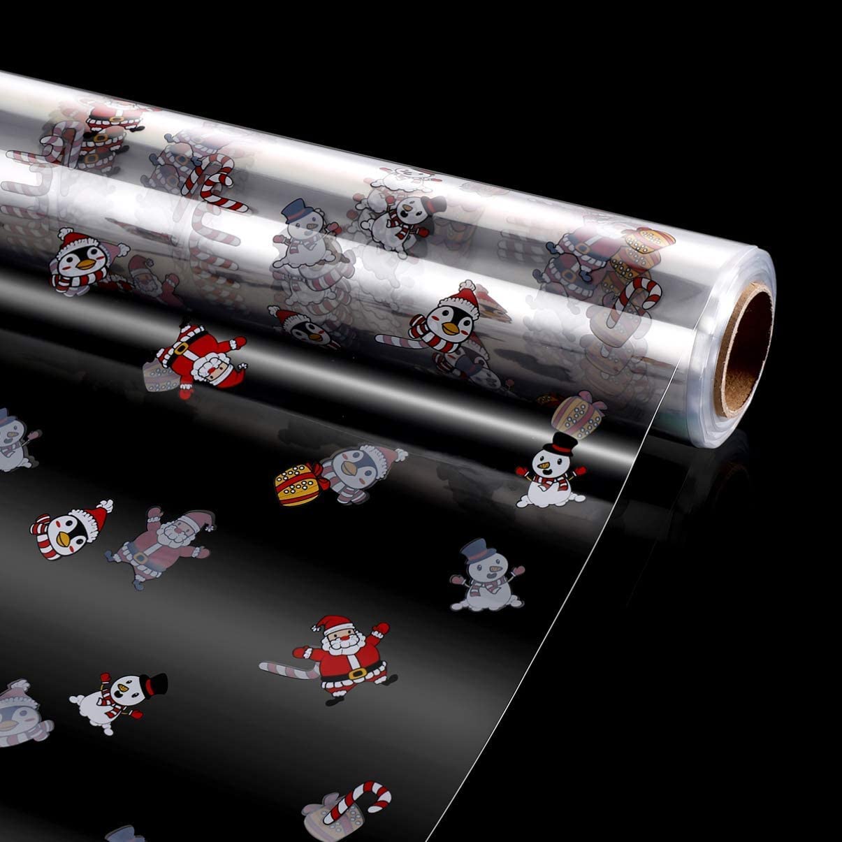 Christmas Wrapping Paper - Cellophane Wrap with Santa Pattern - 3Mil Wrapping Paper Roll for Basket