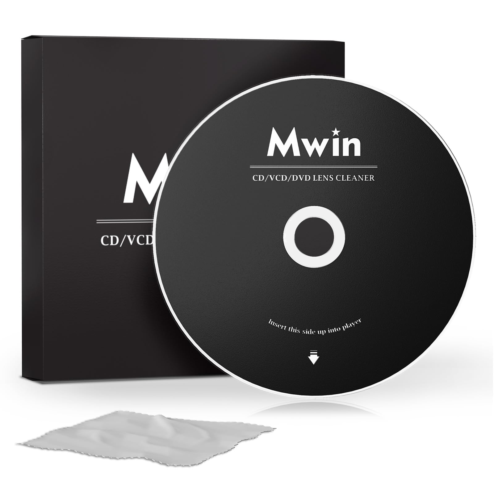 Mwin CD Cleaner Disc for CD Player, Safe and Effective Laser Lens Cleaning Disc with Microfibre Cloth, Lens Cleaner Set for Car and Home CD/VCD/DVD Player