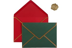 Topeen 50 Pieces Christmas Envelopes with Gold Border, 7.21 x 5.24 Inches Envelopes with Gold Stickers for Greeting Cards and Invitation (Christmas Green Red) (A7-5x7)