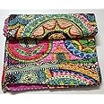 Sambhav Quilt Hub Queen/Twin/King Indian White Fruit Omkeerbaar Bedsprei Patroon Gudri Puur Katoen Kantha Stijl Quilt Bloemen Fruit Print Decoratieve Kantha Stitch Quilt (108X108 inch