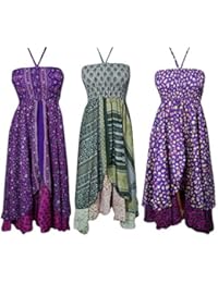 Wholesale Lot Of 3 Pcs Womens Sundress Recycled Silk Sari Vintage Two Layer Age Of Innocence Halter Dress