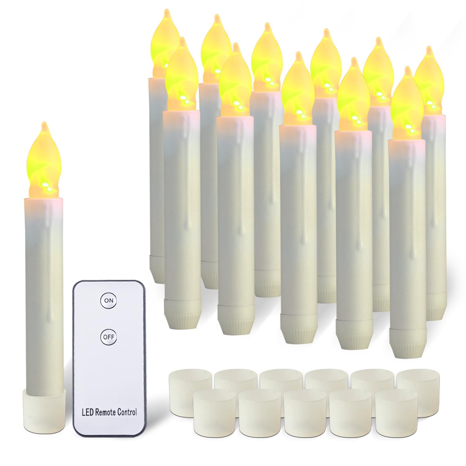 Photo 1 of ****MISSING AN ASSEMBLY PIECE**** Amagic 12pcs Batteries Operated Taper Candles with Remote, Warm White Flickering Light, Flameless Handheld Candles Floating, Led Hanging Candlesticks for Party Halloween Christmas Church Home