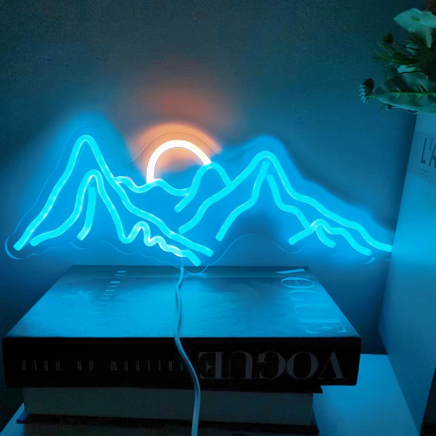 Led Mountain Neon Sign, Dimmable Large Acrylic Neon Sign,Reusable Hanging Sunrise Neon Handmade Decorative Art Lamp for Living Room Bedroom Office Mancave Bar Cafe Wall Window Decor,42x30CM