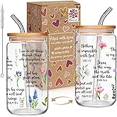 Christian Gifts for Women, Bible Verses Glass Cups Tumbler Cups W Lids Straws, Inspirational Religious Birthday Gifts, Baptism Confirmation Cup, Catholic Spiritual Gift for Sister Friends Coworkers