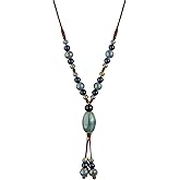 MINACHI Bohemian Colorful Ceramic Bead Chunky Center Pendant Y Necklace, Hippie Boho Summer Fashion Jewelry Gift for Women