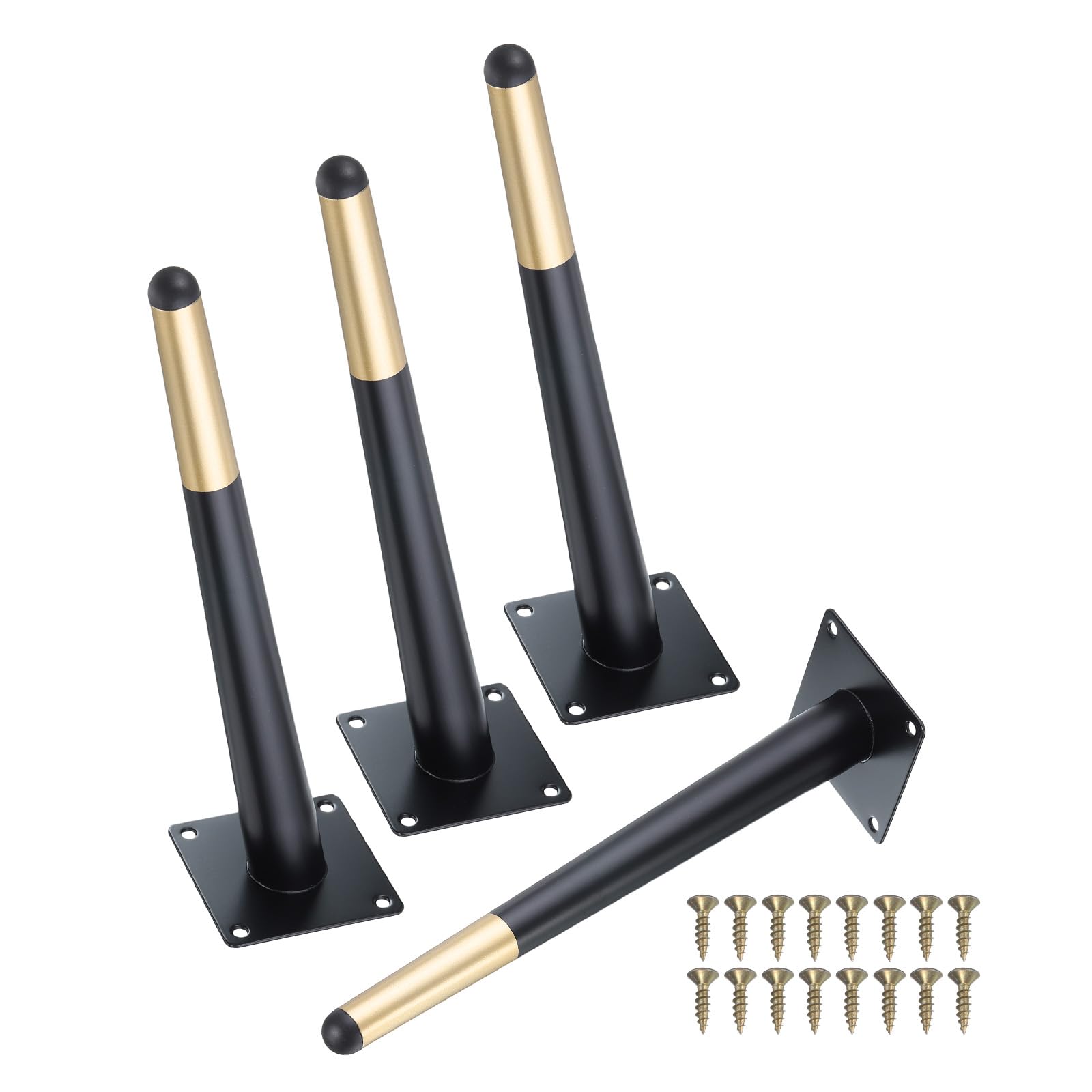 Uxcell 4 Pcs Metal Furniture Leg, Replacement Couch Legs Cabinet Feet, Black & Gold Modern Furniture Legs Slant Angled Tapered Legs for Cupboard Table Sofa Chair, 12 Inch