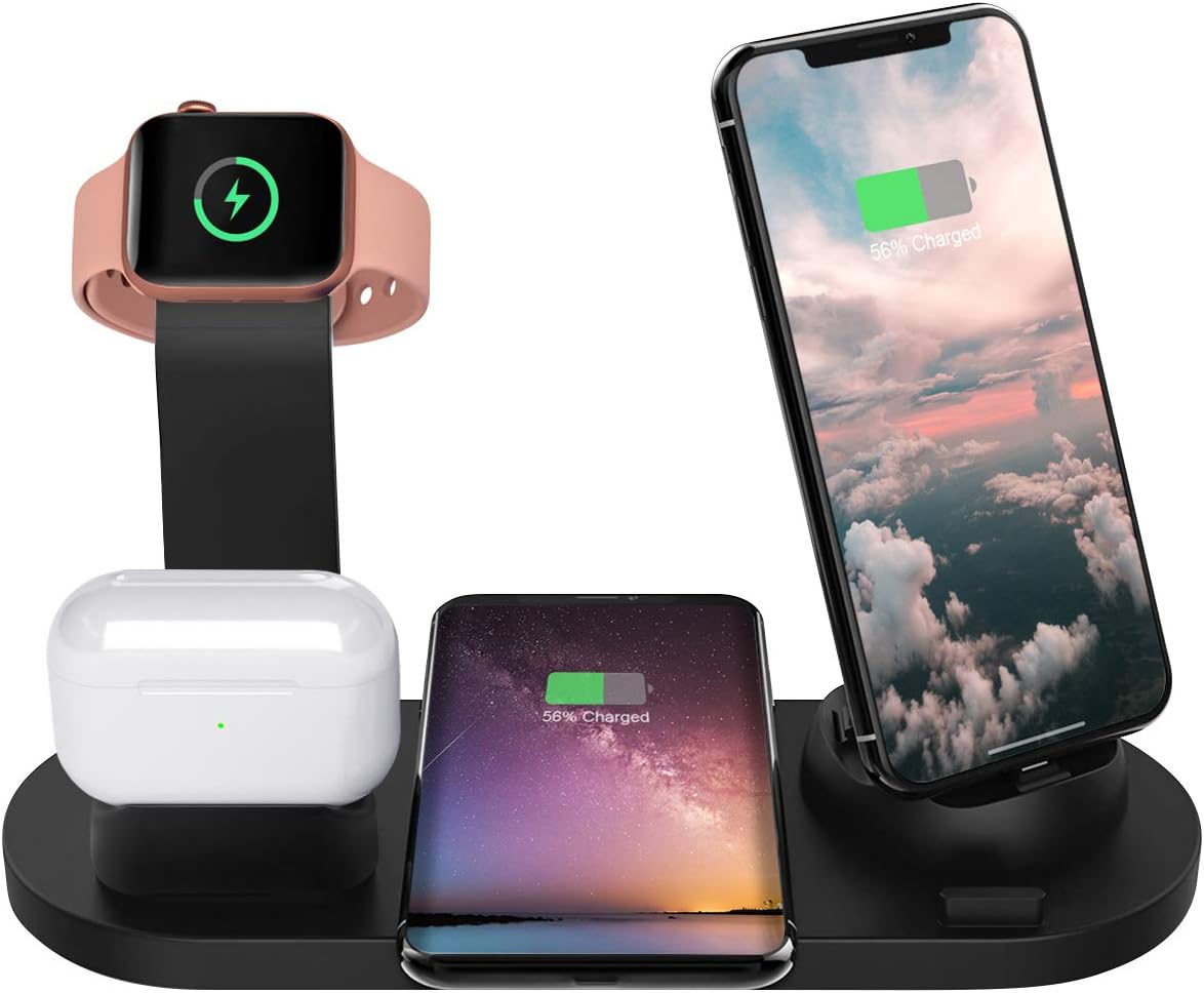 Wonsidary Wireless Charger Station, 6 in 1 Charging Dock for Apple Watch 5/4/3/2/1 & Airpods, Qi Fast Wireless Charger for iPhone 11/11 Pro/XS/XR/X/8/8 Plus, Samsung and More with a USB Output Port
