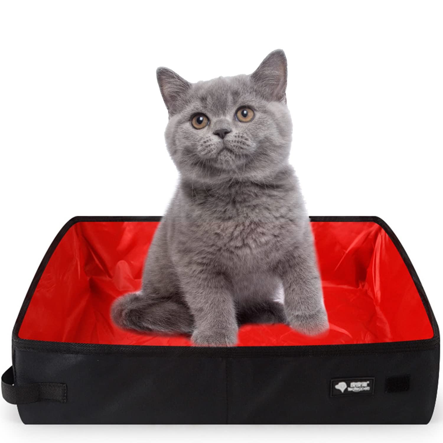 Portable Cat Travel Litter Tray, XXL Foldable Travel Cat Litter Box 50 x 40 cm, Large, Waterproof, Easy to Clean for Kitten Indoor Outdoor Camping Car Travel Toilet, Red