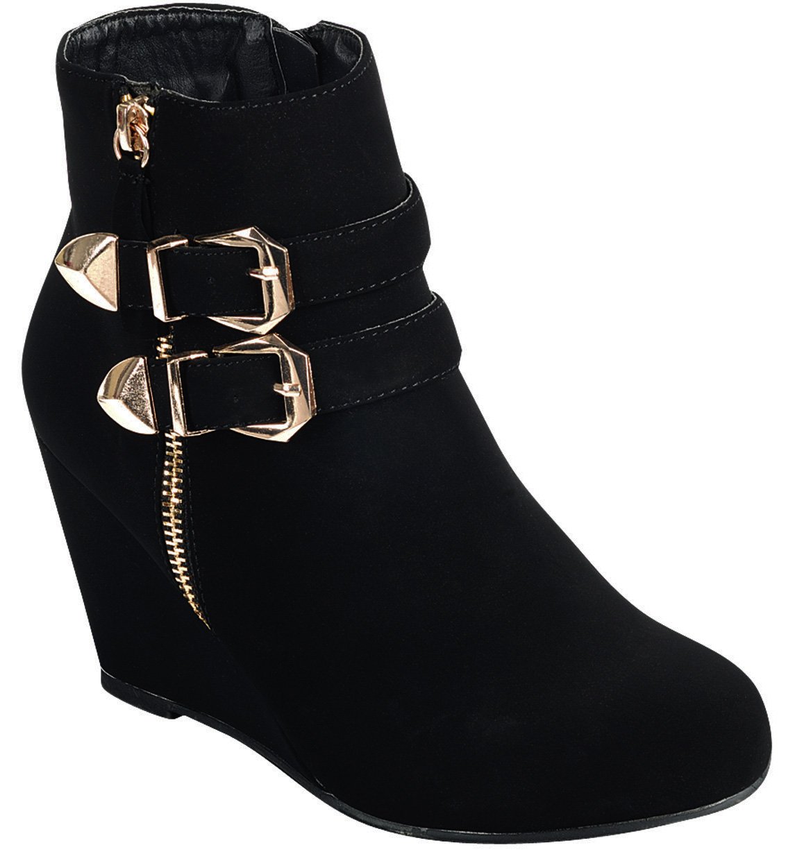 Forever Link Women's Ankle Strappy Buckle Zipper Wrapped Wedge Ankle Bootie - Image 3