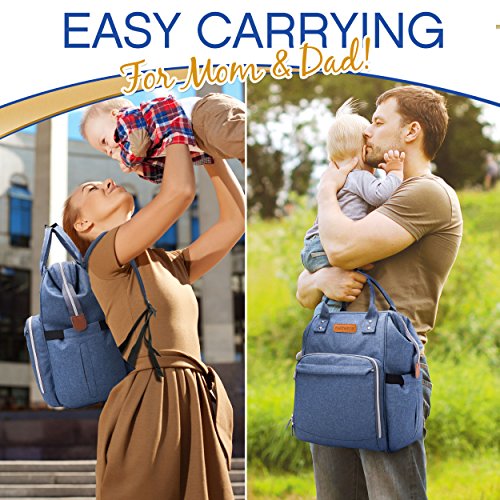 Diaper Bag - Baby Backpack Diaper Bag with Changing Pad and Cooler Pocket - by Pantheon - Baby Diaper Bag for Mom and Dad (Blue)
