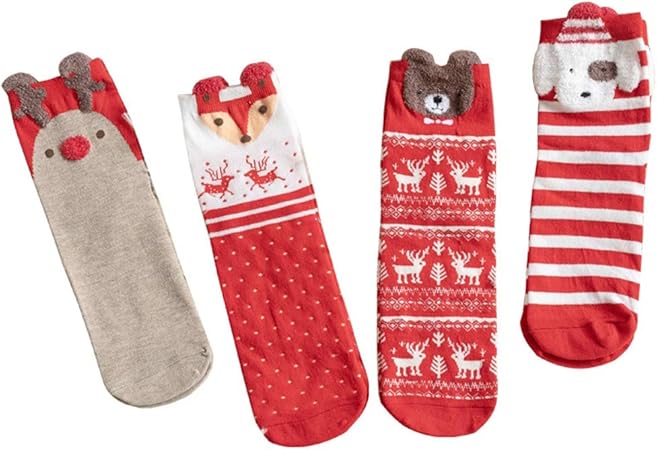 Amazon Co Jp 靴下 レディース クリスマスソックス ウール 4足混色セット クリスマスギフト プレゼント 蒸れない くるぶし ソックス スニーカー 女性 フットカバー カジュアル おしゃれ 暖かい 可愛い 面白い 立体 おもちゃ