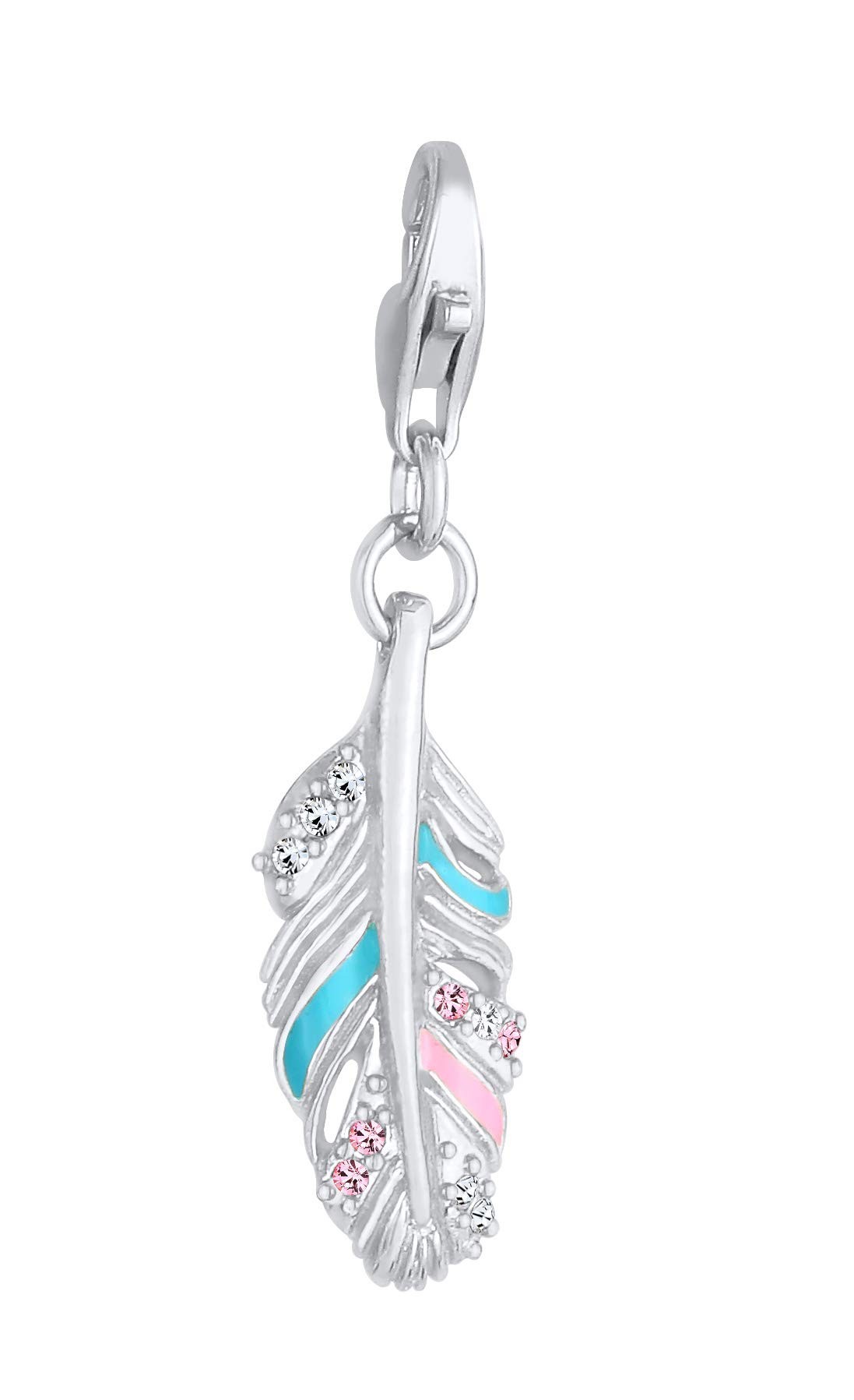 Radiant Feather Charm Pendant, 925 Sterling Silver for Women and Girls, Angel Feather Symbol with Crystals, Enamel Charms Pendant, Charms Fits All Standard Charm Bracelets and Charm Necklaces