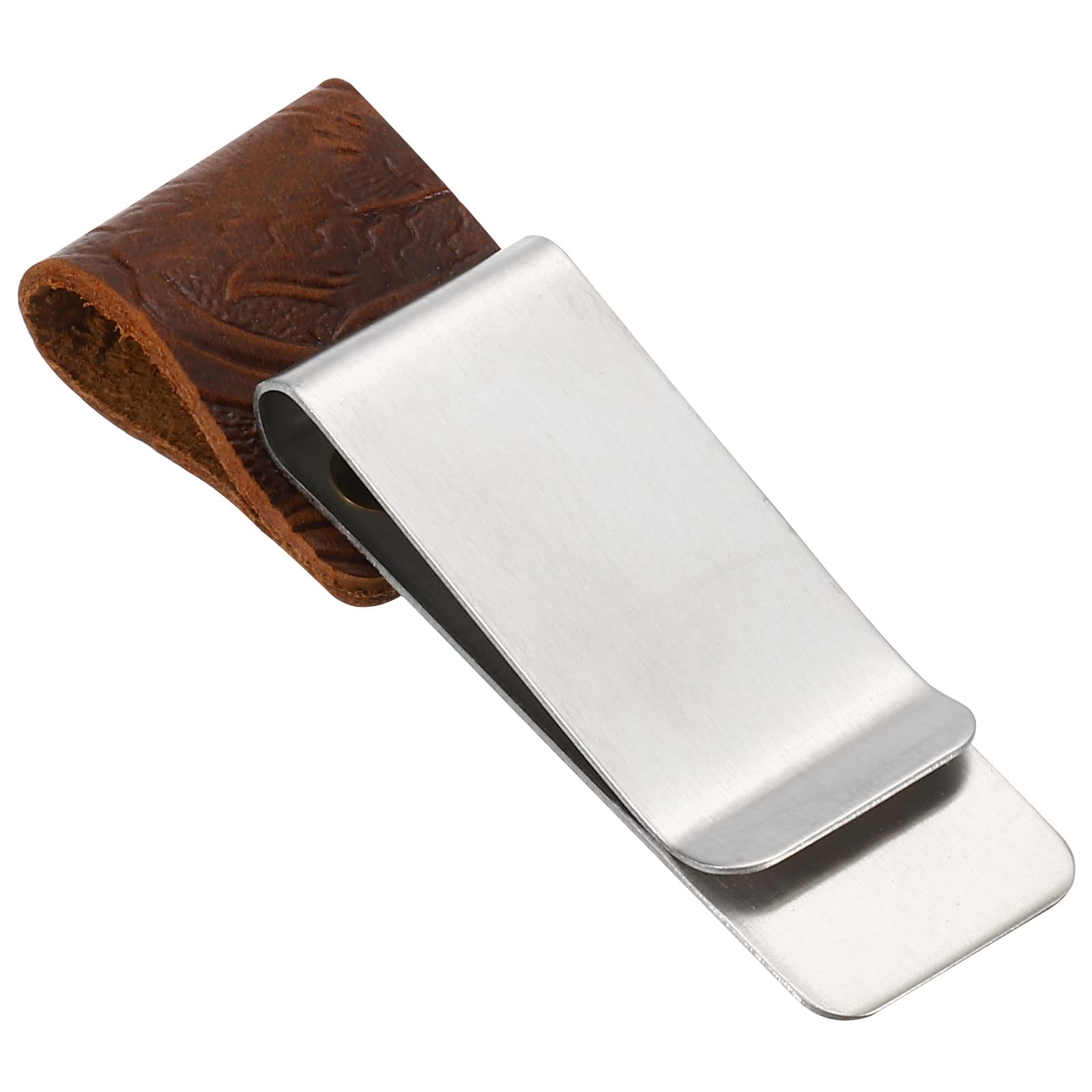 PATIKIL Pen Loop Clip for Notebook, Leather Traveler Journal Notebook Pencil Holder Carved Sleeve Bookmark with Stainless Steel Clip, Coffee