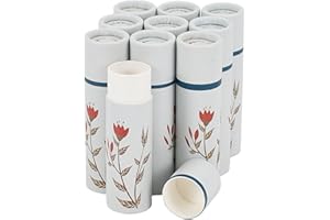 NICENEEDED 10 PCS Empty Paperboard Lip Balm Tubes, 10ml Refillable Paper Lipstick Tube, Flower Design Cardboard Lip Gloss Con