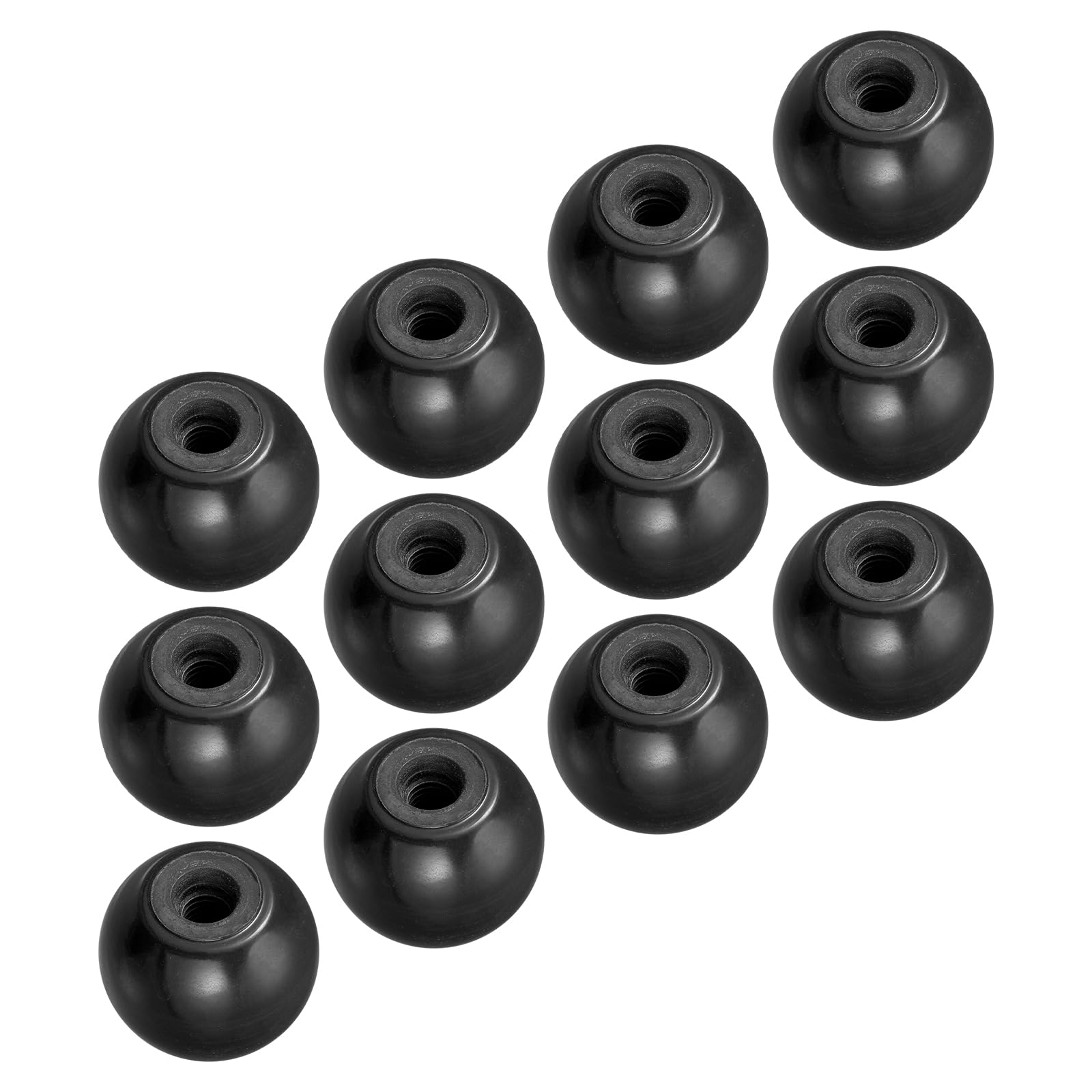 METALLIXITY Threaded Ball Knobs (25mm/0.98") 12Pcs, Plastic Round Operation Ball Handles with M6 Female Thread - for Machine Handle Tool Replacement, Black
