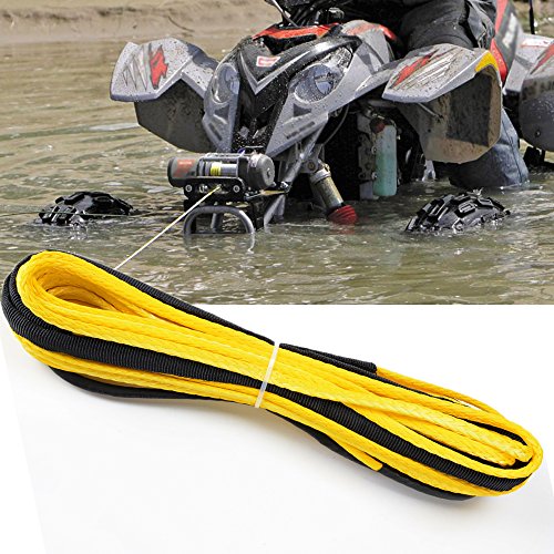 50 Feet x 3/16 Inches Yellow 5400 LBs Synthetic Winch Rope Car ATV UTV Tow Offroad Recovery Cable - Thumbnail 6