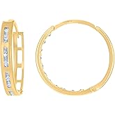 14Kt Yellow Gold Womens Princess-Cut Cubic Zirconia Single Row Huggie Hoop Earrings