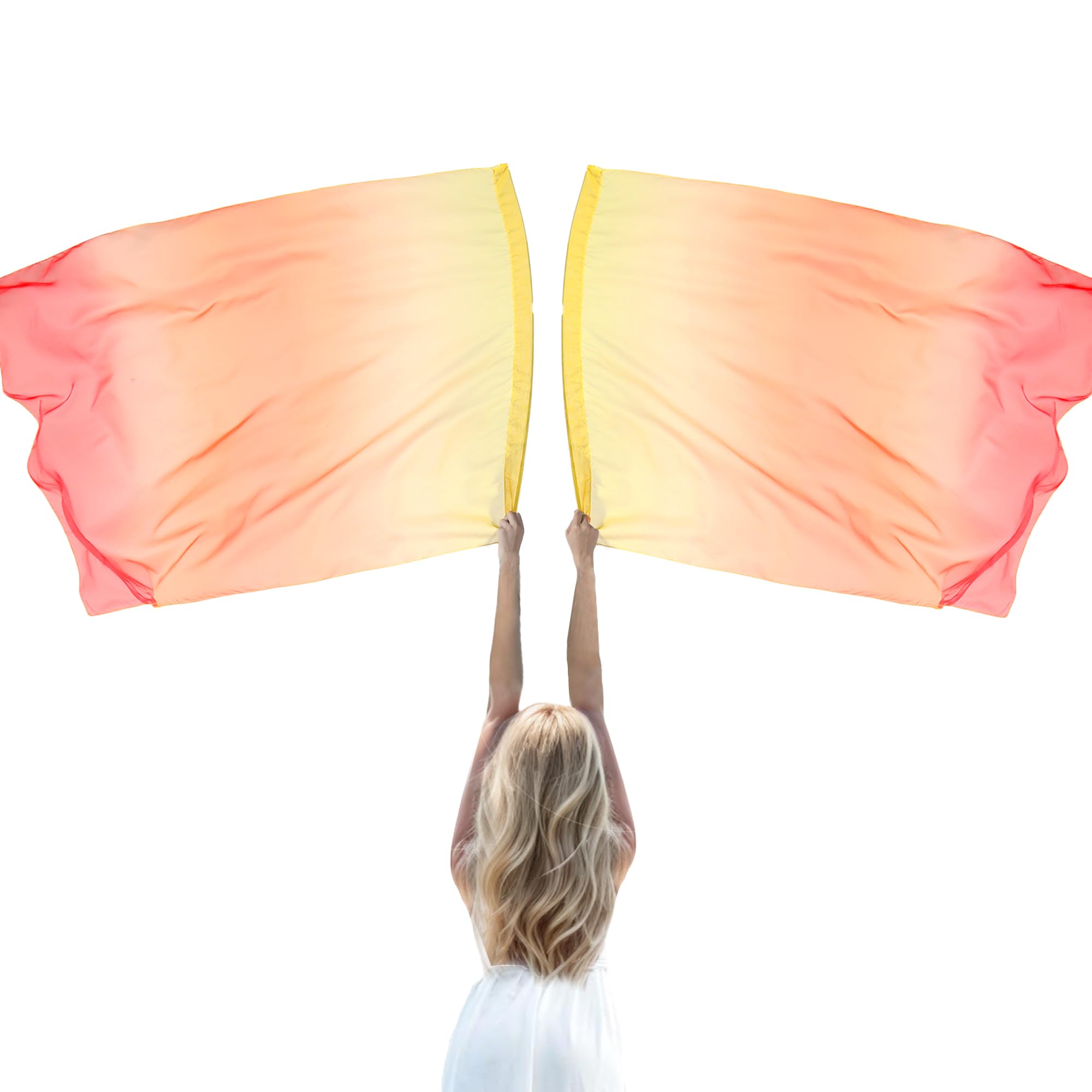 Baisdan 2 Piecs 35.5 * 55 Chiffon Worship Flags with Flex Rods, Gradient Colorful Rectangle Praise Worship Flags for Dance Church 12#YELLOW-ORANGE-RED