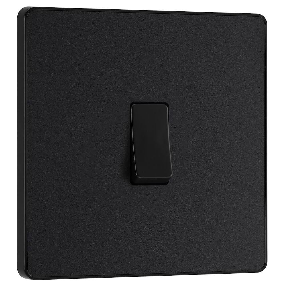 BG Electrical Single Intermediate Wall Light Switch, Screwless Front Plate, Round Edges, Evolve, Matt Black, 20A, 16AX, PCDMB13B