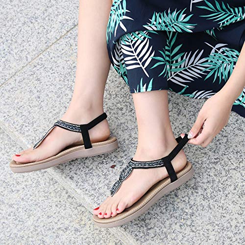 Meeshine Womens Summer Beach Flat Sandals Rhinestone Shiny Beads Slip On Flip Flops Thong Shoes(7 B(M) US,Black 07) - Thumbnail 6