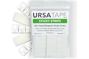 URSA STRAPS URSA Tape Sticky Strips No-Residue Clear Hollywood Fashion Tape for Women Double Sided | for Costumes, Dresses, Shoes & More | Body Tape for Delicate Skin, Double Sided Fabric Tape for Clothes 60 Pack