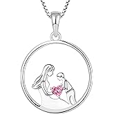 YL Women's Mother Necklace 925 Sterling Silver Round Mum Pendant Birthstone Jewelry for Mom
