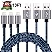 Eashion iPhone Charger, 3Pack 10FT Ultra Long Nylon Braided Lightning Cable USB Charger Cord Compatible with iPhone 7/ 7Plus/ 6/ 6Plus/ 6s/ 6s Plus/ 5s/ 5c/ 5/ SE/ iPad / iPod (Black&Blue)