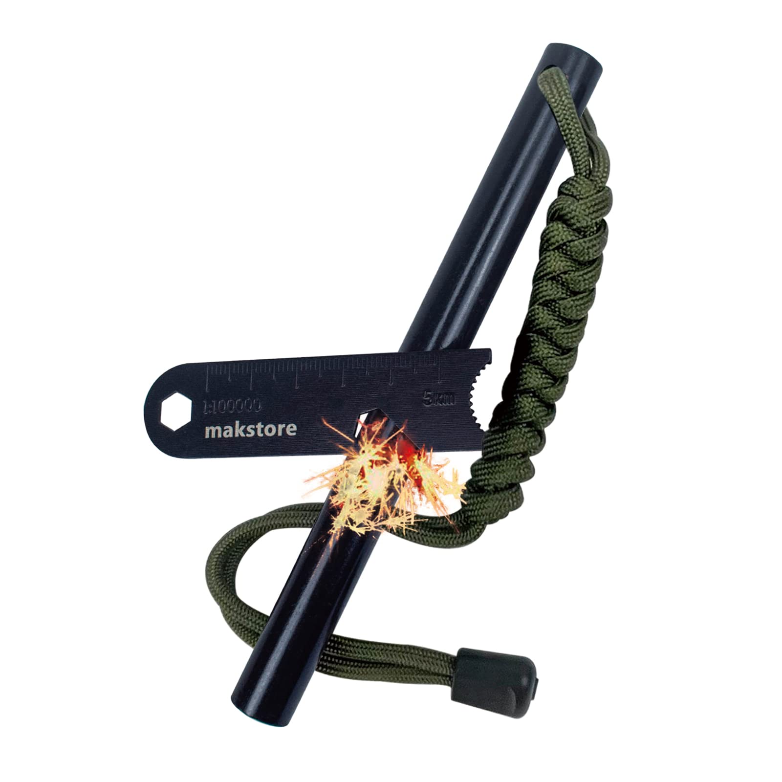 makstore 6 Inch(15cm) Survival Ferro Rod Kit - Survival Ferrocerium Rod large - Flint and Steel Kit - Fire Starter with Cord Handle and Striker