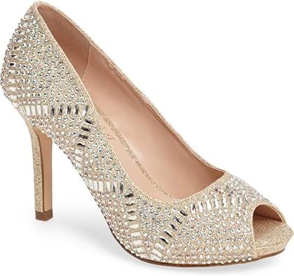 nude glitter pumps