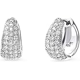 BERRICLE Sterling Silver CZ Dome Fashion Hoop Huggie Earrings for Women, Cubic Zirconia, Rose/Yellow Gold Flashed, Small/Medium Size (0.5-1 Inch)