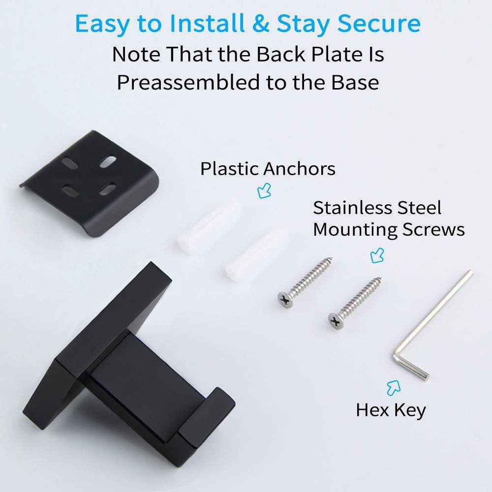 Bath Towel Hook, Angle Simple SUS304 Stainless Steel Shower Towel Holder, Bathroom Robe Hook, Kitchen Dish Towel Hanger, Square Coat Hook, Single Robe Hook for Cabinet Wall Mount, Matte Black - - 