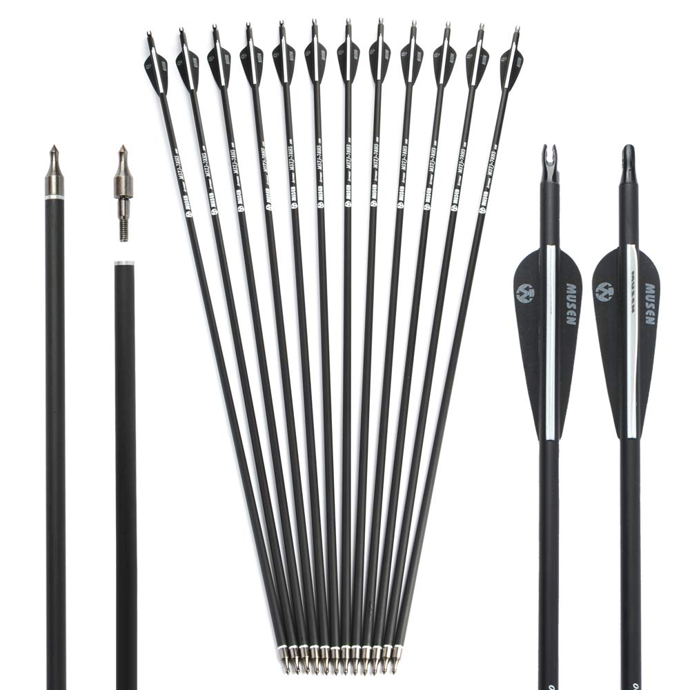 Musen 30 Inch Carbon Archery Arrows, Spine 500 with Removable Tips