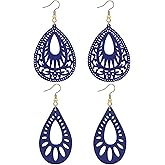 Wovanoo Wood Earrings for Women Natural Wooden Drop Dangle Earring 2 Pairs Lightweight Waterdrop Earring Set