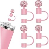 EveryBling Diamond Straw Covers Caps for Tumblers 4pcs Bling Silicone Toppers for Stanley 30&40 Oz Cup 10mm Cute Crystal Straw Top for Water Bottle (Pink)