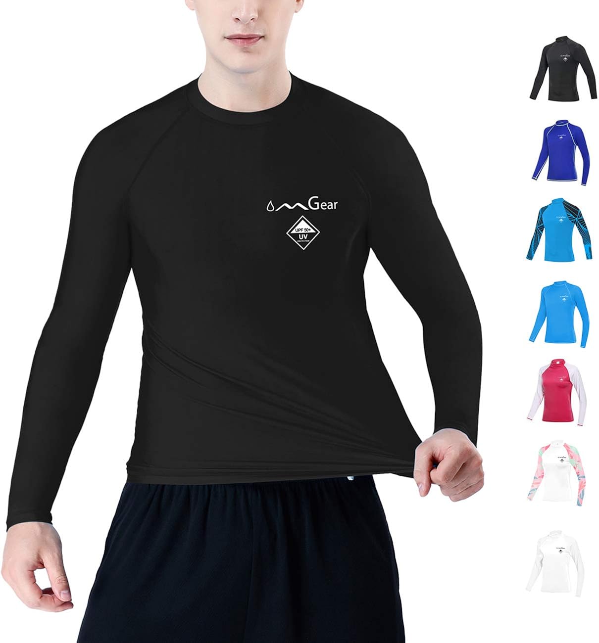 OMGear Rash Guard Swim Shirt Sun Block Short Long Sleeve Surf Tee Swimsuit Top: Clothing