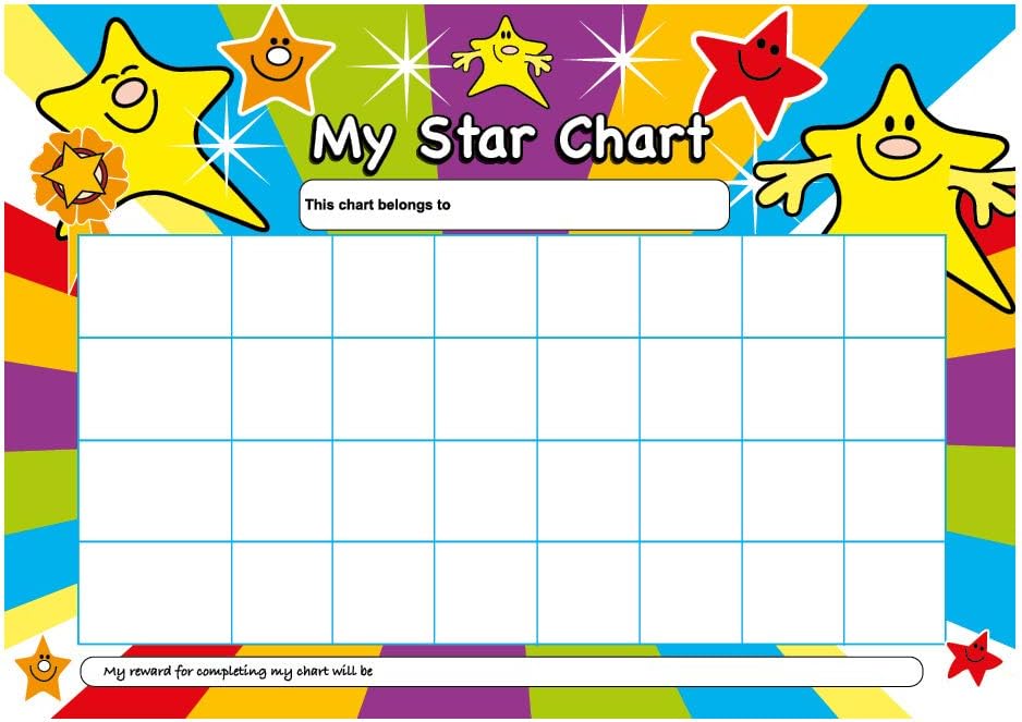 My Star A4 Reward Chart with 50 Stickers, Colourful Star Reward Chart for Kids Teachers & Parents, Behaviour Management