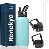 Konokyo 32 oz Insulated Water Bottle Stainless Steel Sport Bottles with 3 Lids,Turquoise