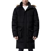 UIQUR Mens Extra Long Winter Jacket Puffer Winter Coats Thicken Warm Insulated Water Resistant Parka