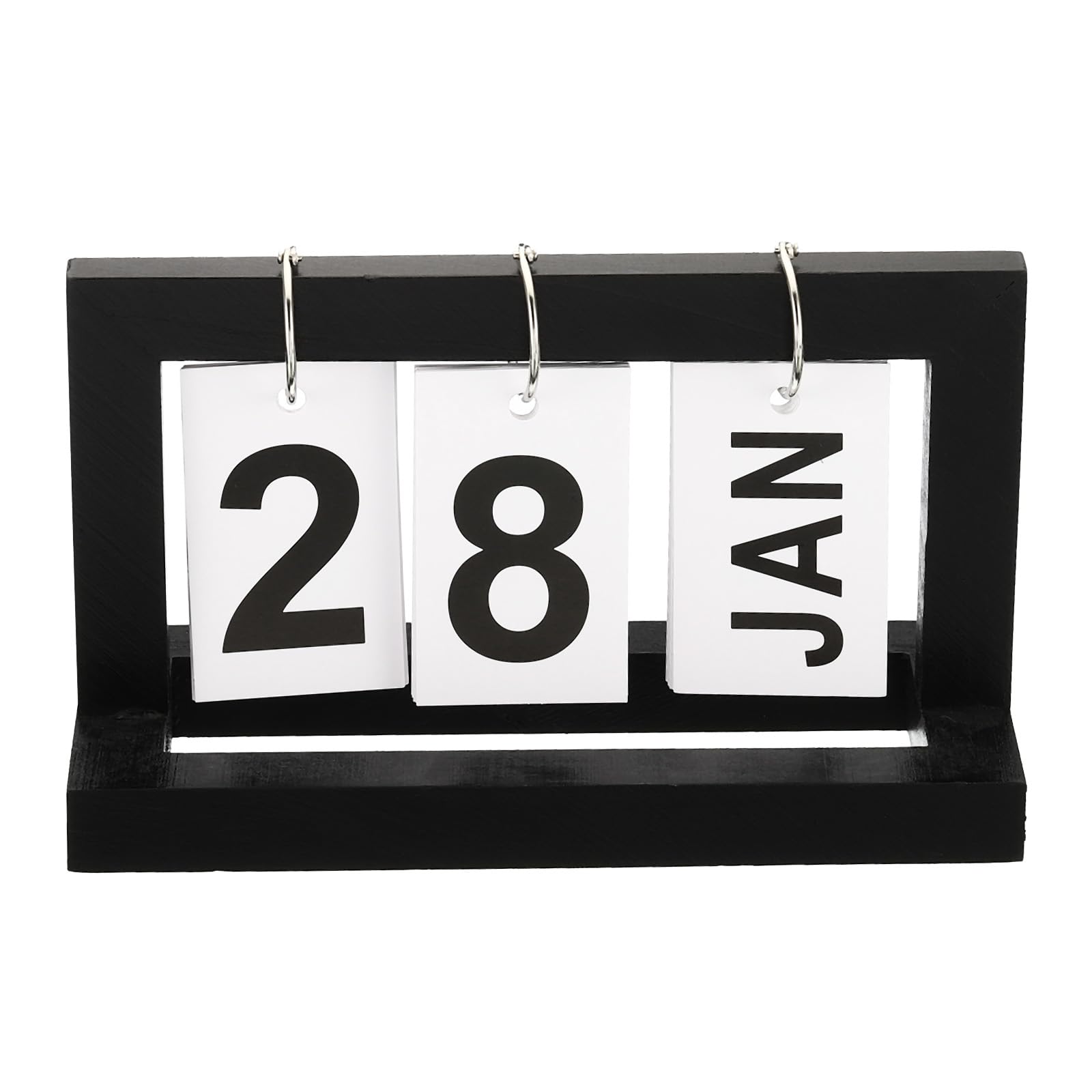 YOKIVE Wooden Perpetual Flip Calendar for Desk, Wood Month Date Display Page, Great for Daily Desktop Shop Bar Desk Decor (Black)
