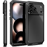 Newhalper Metal Case Compatible with iPhone 17 Pro Max 6.9 inch Heavy Duty Military-Grade Protection Rugged 360 Full Body Built in Screen Protector Aluminium Phone Cover,Black