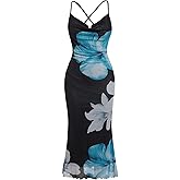 SOLY HUX Women's Floral Mesh Bodycon Cami Dress Cowl Neck Sleeveless Cocktail Party Wedding Guest Long Maxi Dresses
