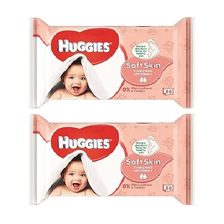 Huggies Soft Skin with Vitamin E 56 Count Baby Wipes Pack of 2