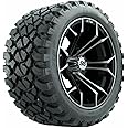GTW 14 Inch Golf Cart Wheels and Tires Combo | Machined/Black Spyder Wheels on 23x10-R14 Nomad All Terrain Radial Tires | Set of 4 (Machined/Black)